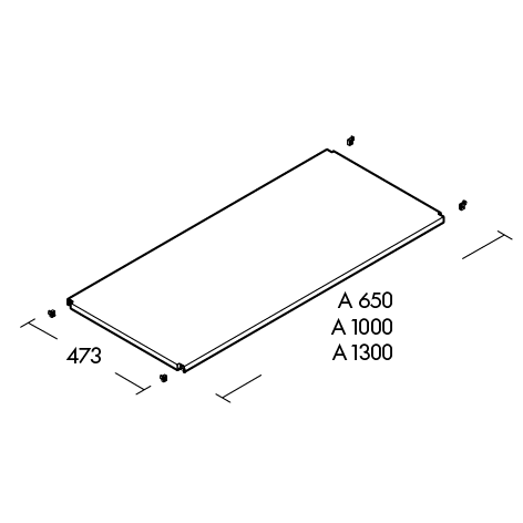 Technical drawing (Metal shelf – with LED lighting and power rail on one side)